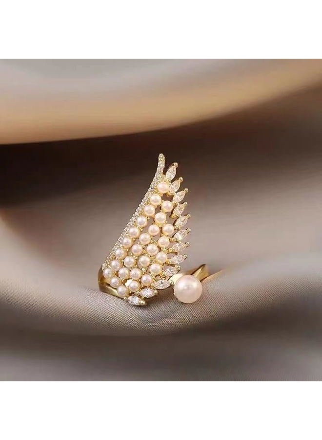 CSIYANJRY99 Vintage Pearl Ring Stacking Promise Pearl Rings Adjustable Open Finger Ring Trendy Personality Statement Jewelry for Women, Adjustable, Metal, No Gemstone - Image 3