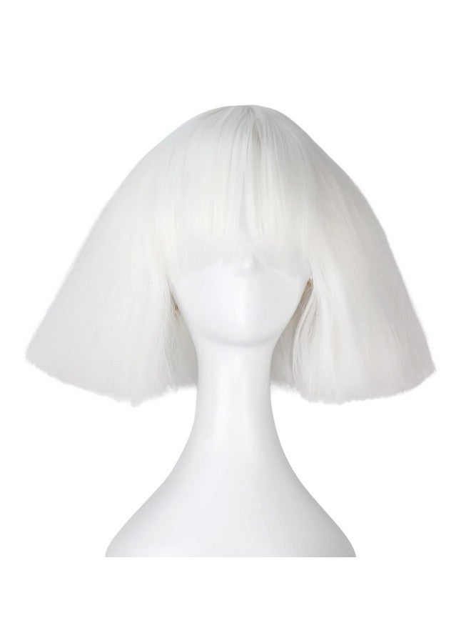 ICOS Short Kinky Straight Hair Wig For Women White Fluffy Bob Wig With Bangs Punk Halloween Cosplay Costume Wig - Image 2