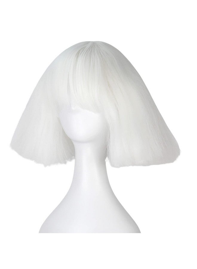 ICOS Short Kinky Straight Hair Wig For Women White Fluffy Bob Wig With Bangs Punk Halloween Cosplay Costume Wig - Image 5
