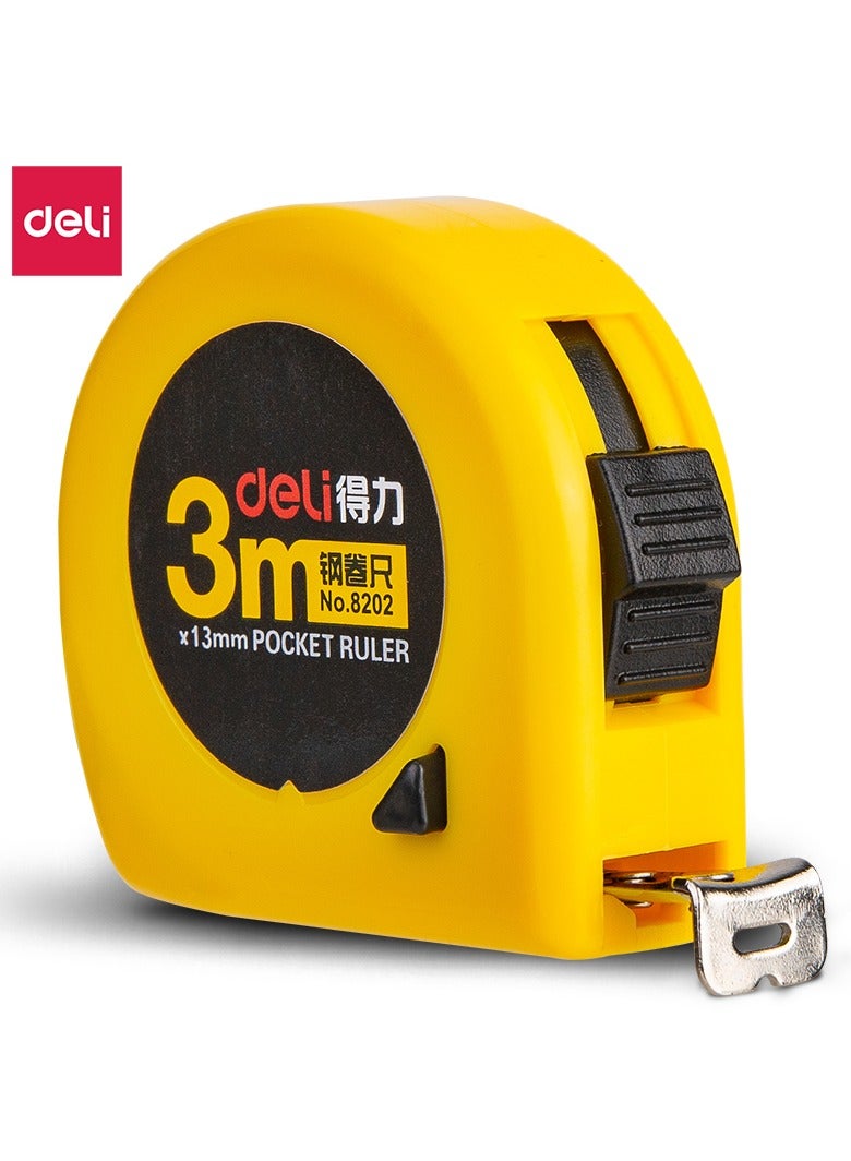 Deli 8202 Steel Measure Tape, 3m × 13mm, Yellow – Ideal for Office and Home Measurements - Image 1