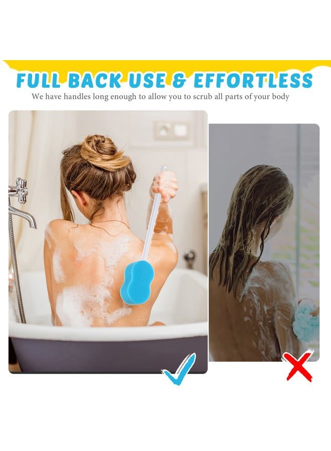 Norme 3 Pcs 22.4 Inch Back Sponge Lightweight Long Handle Bath Sponge Cleaning Sponge on a Stick Body Scrubbers for Use in Shower Handled Back Washer for Foot Body Limited Range of Motion, Blue - Image 4