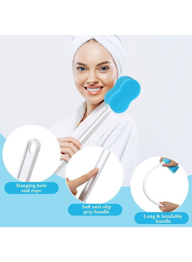 Norme 3 Pcs 22.4 Inch Back Sponge Lightweight Long Handle Bath Sponge Cleaning Sponge on a Stick Body Scrubbers for Use in Shower Handled Back Washer for Foot Body Limited Range of Motion, Blue - Image 3