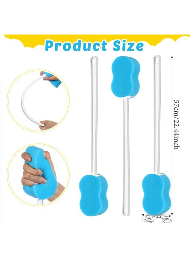 Norme 3 Pcs 22.4 Inch Back Sponge Lightweight Long Handle Bath Sponge Cleaning Sponge on a Stick Body Scrubbers for Use in Shower Handled Back Washer for Foot Body Limited Range of Motion, Blue - Image 2