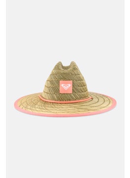Women Brand Logo Straw Hat, Beige