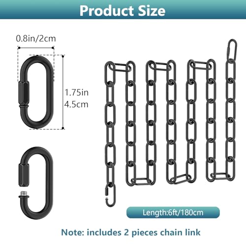 garini 6 Feet Industrial Black Light Fixture Chain, Adjustable Metal Pendant Chandelier Chain Extension with Detachable Link, Maximum Load is 66 Pounds - Image 5