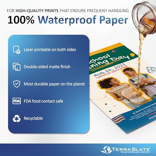 TerraSlate Waterproof Laser Printer Paper – Rip-Proof, Weatherproof, 5 Mil (24lb Bond), A4 Size 210 x 297 mm, 25 Sheets, White, Synthetic Paper for Outdoor Use - Image 2