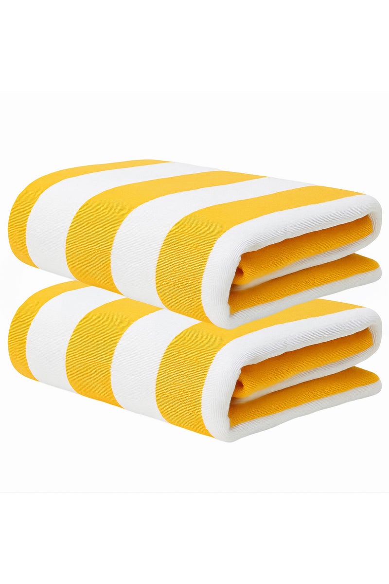 Fabienne 2-Pc Oversized Premium Beach Towels 90x180 cm Luxury Pool Towel Cabana Stripe Oversized Bath Sheet Spa Towel Sand Resistant 5-Star Hotel Quality Towel Yellow - Image 1