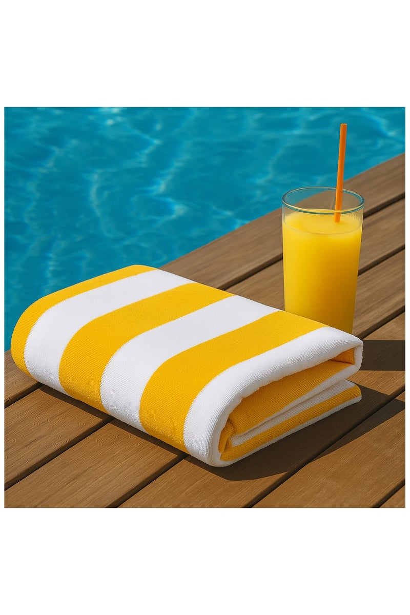 Fabienne 2-Pc Oversized Premium Beach Towels 90x180 cm Luxury Pool Towel Cabana Stripe Oversized Bath Sheet Spa Towel Sand Resistant 5-Star Hotel Quality Towel Yellow - Image 5