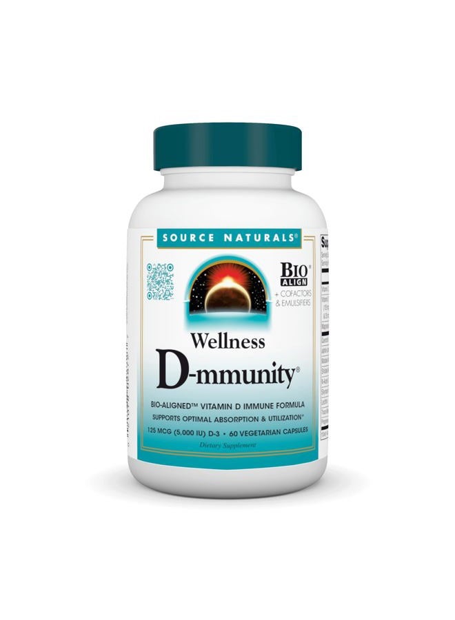 Source Naturals Wellness D-mmunity, Bio-Aligned Vitamin D Immune Formula, Supports Optimal Absorption and Utilization* - 60 Vegetarian Capsules  - Image 1