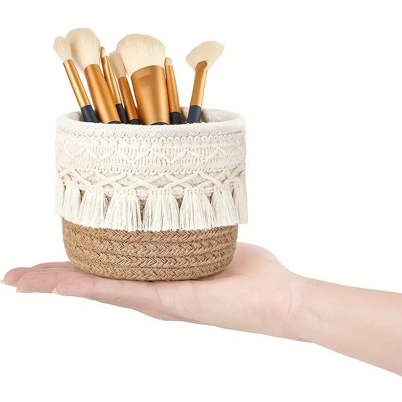 Round Woven Cotton Storage Basket Desktop Organizer - Image 4