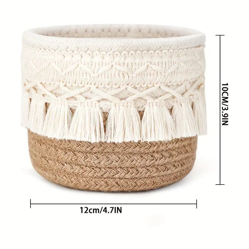 Round Woven Cotton Storage Basket Desktop Organizer - Image 3