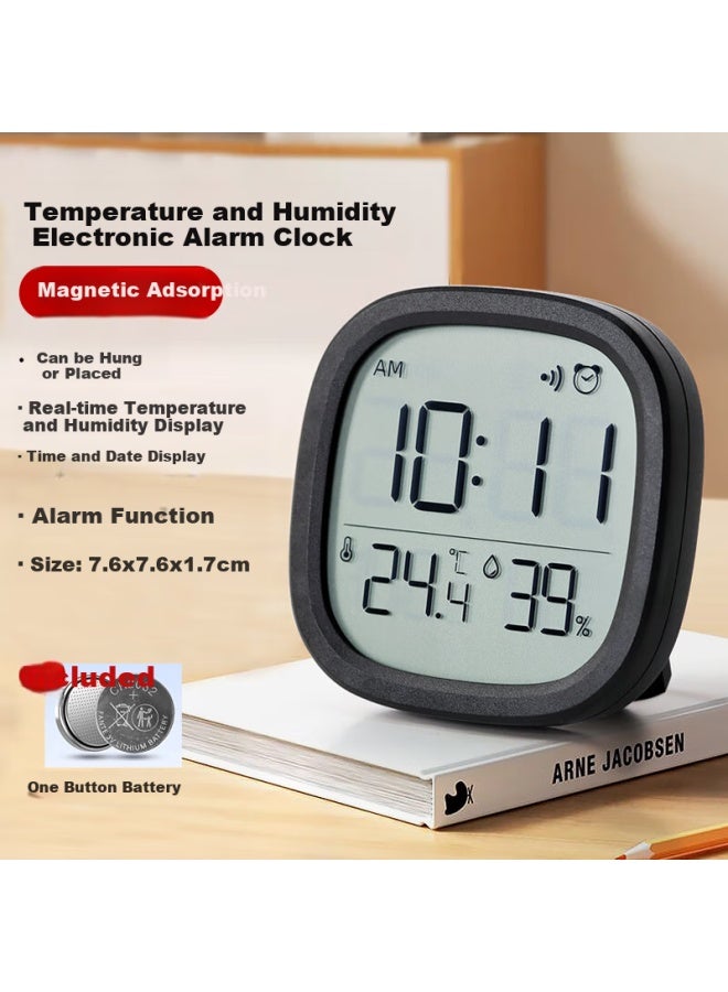 Hense Magnetic Alarm Clock Kitchen Clock Refrigerator Sticker Temperature And Humidity Digital Clock Desktop Table Clock Wall Clock No Drilling Required Student Bedside Alarm Clock Ha302b Black Model - Image 1