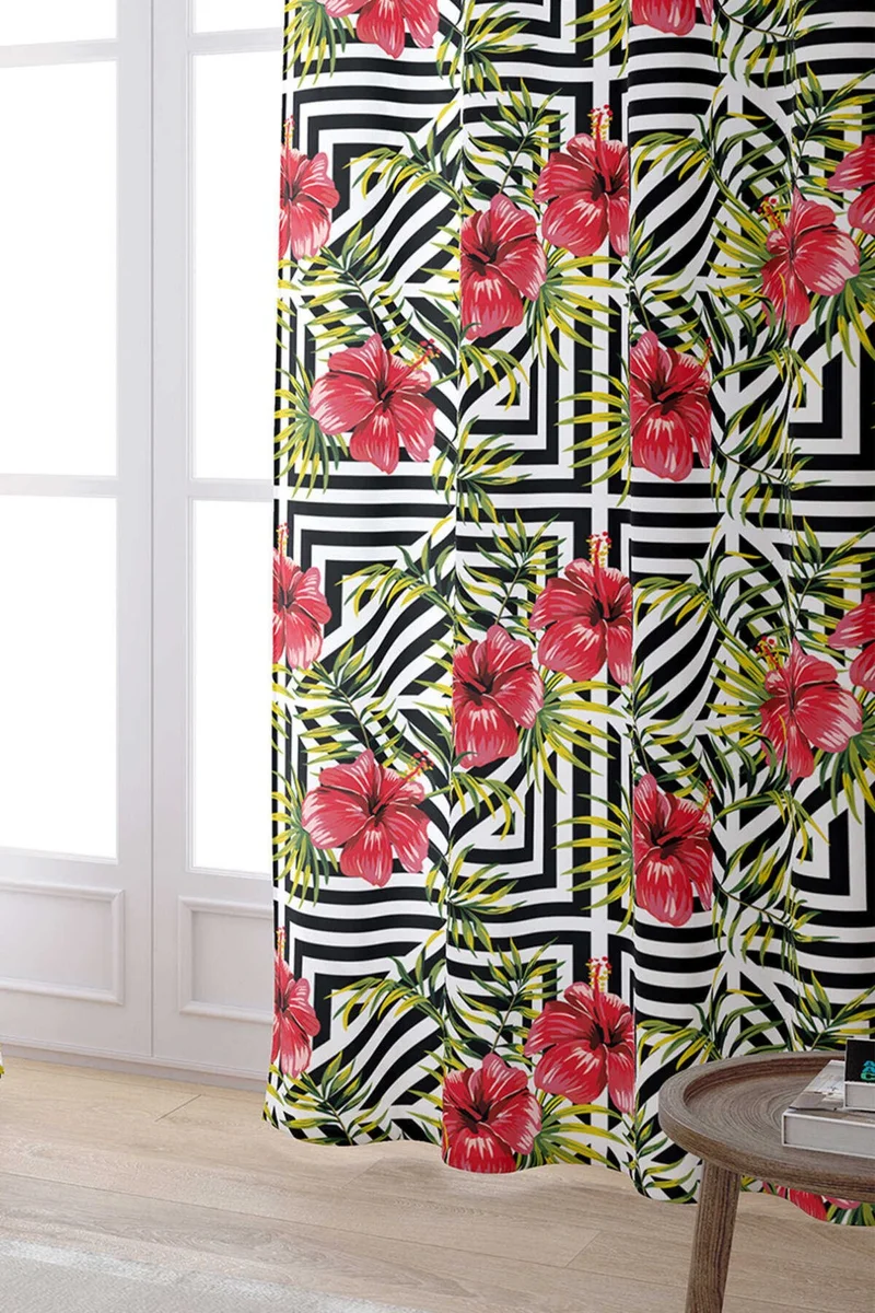 Cango Home White Multicolored Bird Figured Digital Printed Curtain OTYK600-PR