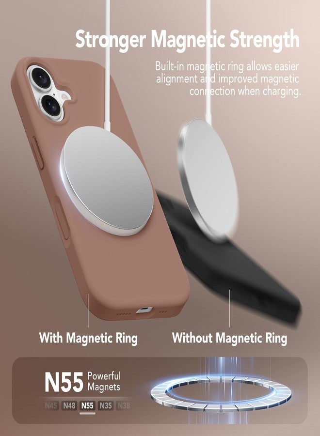 GONEZ Magnetic for iPhone 16 Case, Compatible with MagSafe, [Screen Protector + Camera Lens Protector], Liquid Silicone Shockproof Protective Phone Case for iPhone 16 6.1", Brown - Image 3