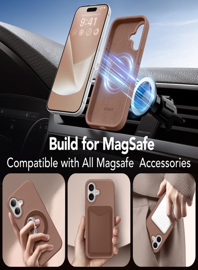 GONEZ Magnetic for iPhone 16 Case, Compatible with MagSafe, [Screen Protector + Camera Lens Protector], Liquid Silicone Shockproof Protective Phone Case for iPhone 16 6.1", Brown - Image 4