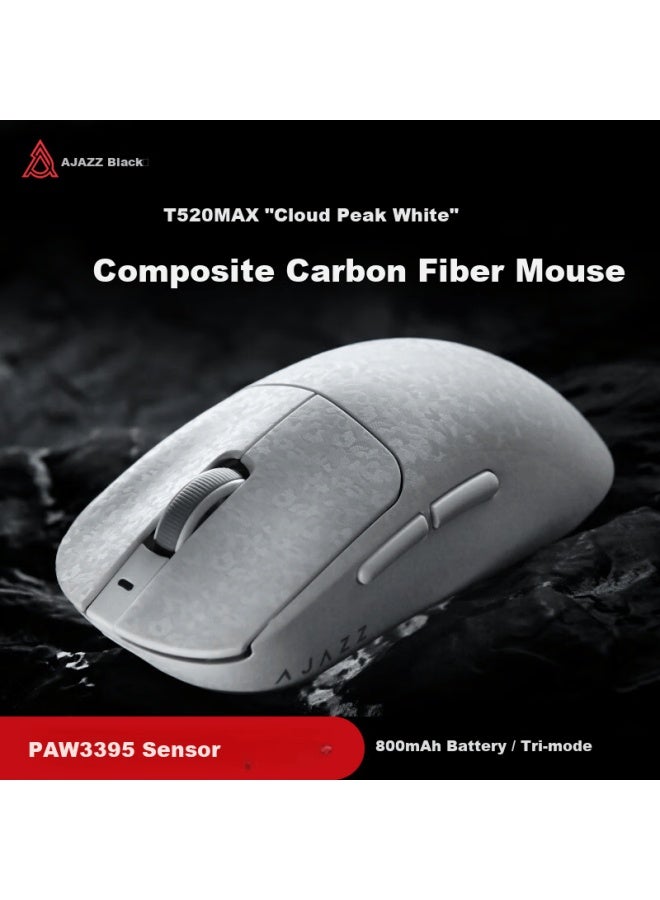 Ajazz T520 Wireless Carbon Fiber Lightweight Gaming Mouse Tri-mode Connection Comfortable Texture Long Battery Life White