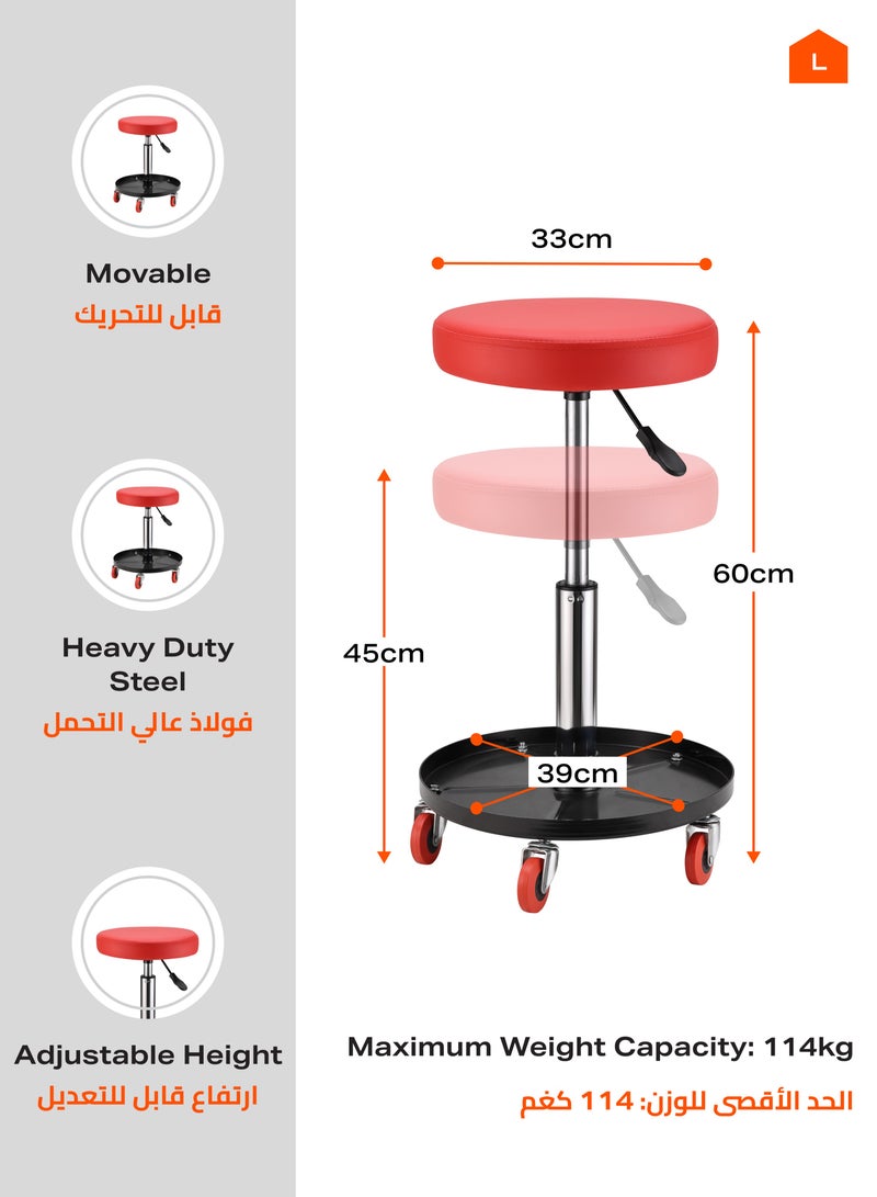 LAWAZIM Mechanic Stool with Tool Tray Storage - Adjustable Rolling Pneumatic Creeper with Padded Seat, Swivel Casters, Height Adjustable (43-65 cm) Garage Seat for Automotive, Workshop, and Car Repair - Image 2