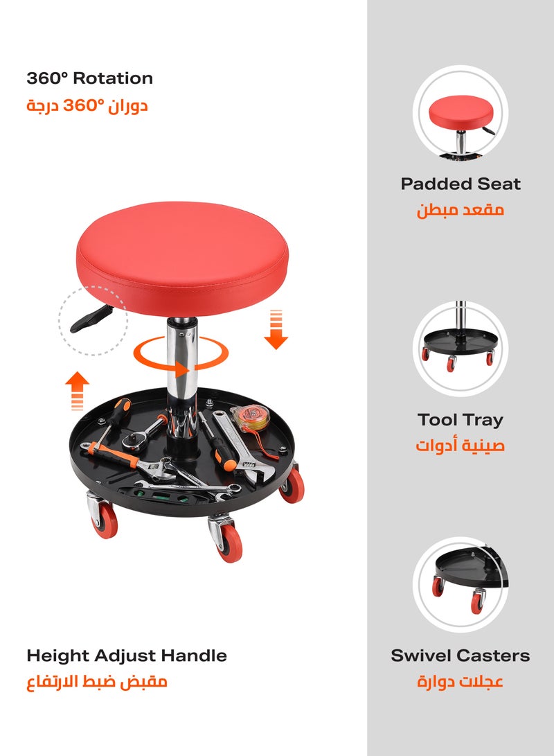 LAWAZIM Mechanic Stool with Tool Tray Storage - Adjustable Rolling Pneumatic Creeper with Padded Seat, Swivel Casters, Height Adjustable (43-65 cm) Garage Seat for Automotive, Workshop, and Car Repair - Image 3