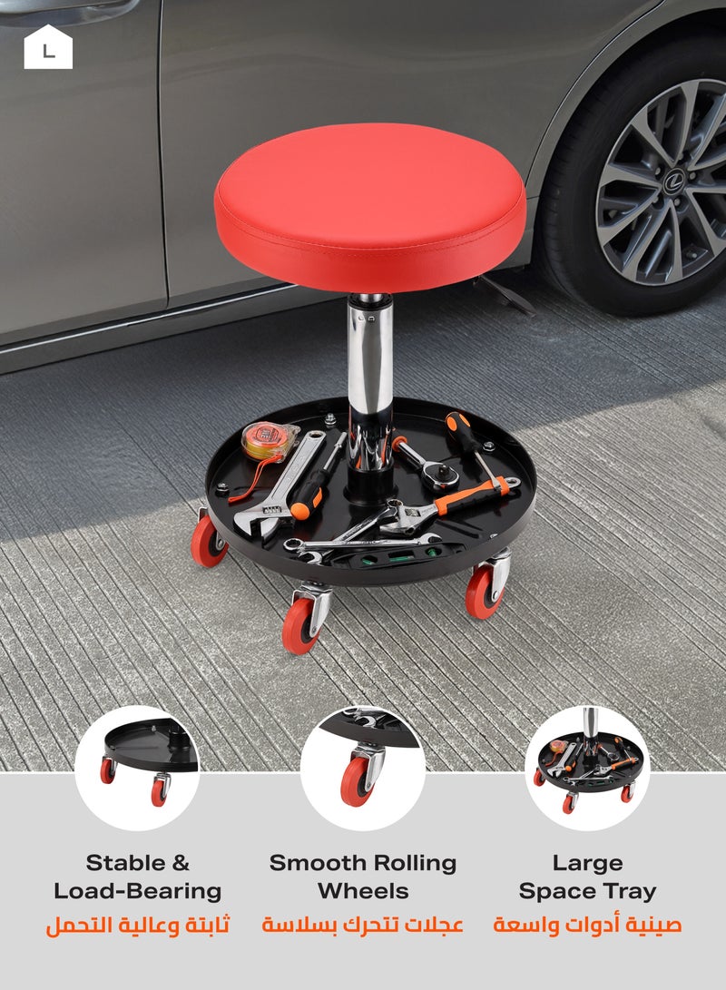 LAWAZIM Mechanic Stool with Tool Tray Storage - Adjustable Rolling Pneumatic Creeper with Padded Seat, Swivel Casters, Height Adjustable (43-65 cm) Garage Seat for Automotive, Workshop, and Car Repair - Image 4