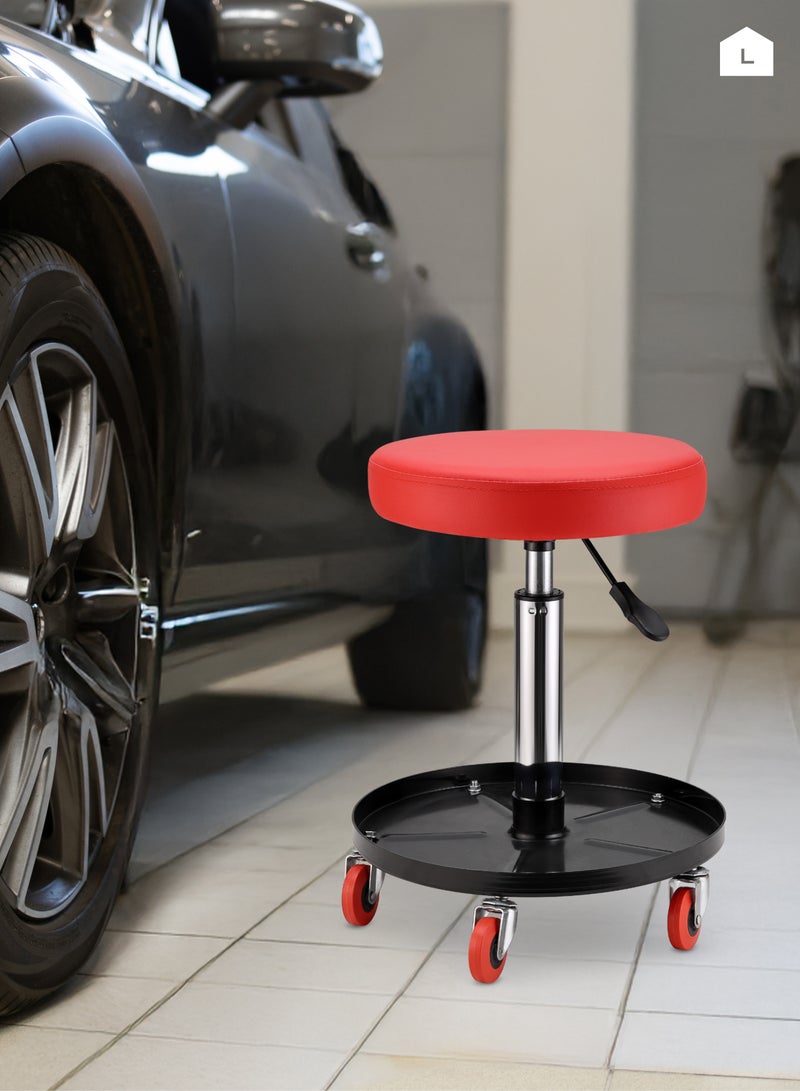 LAWAZIM Mechanic Stool with Tool Tray Storage - Adjustable Rolling Pneumatic Creeper with Padded Seat, Swivel Casters, Height Adjustable (43-65 cm) Garage Seat for Automotive, Workshop, and Car Repair - Image 5