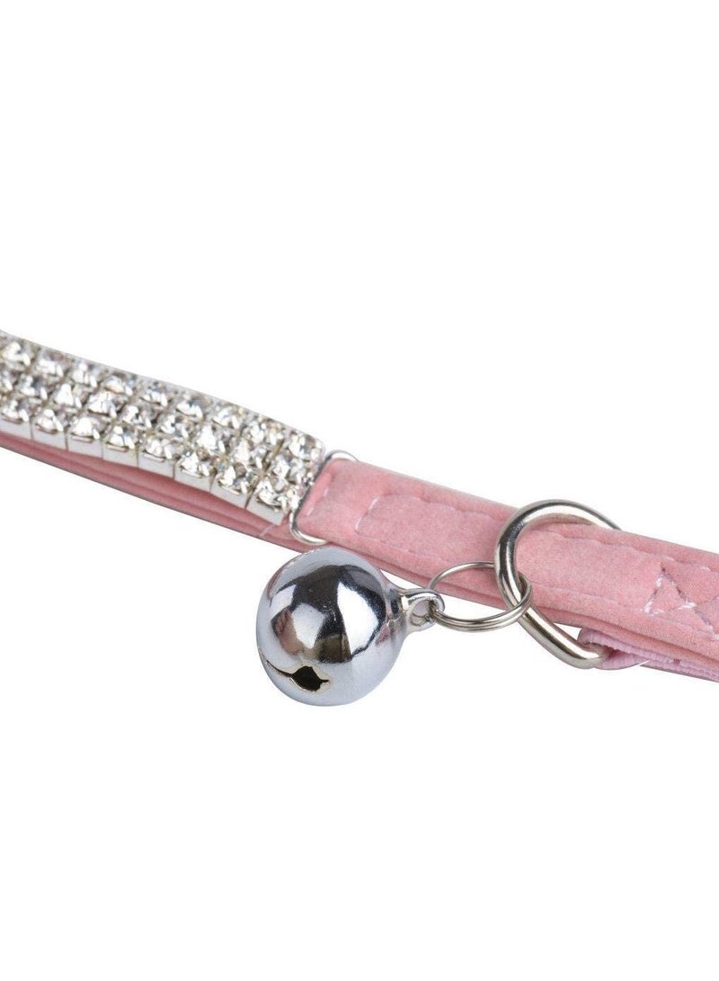 RTYY Adjustable Cat Collar Small Dog Anti-suffocation Collar with Bell Rhinestone Soft Velvet Pet Cat or Small Dog Necklace Pink - Image 3