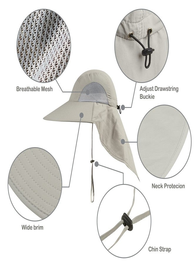 KOOLSOLY Outdoor Sun Hat for Men with 50+ UPF Protection Safari Cap Wide Brim Fishing Hat with Neck Flap, for Dad Light Grey - Image 2