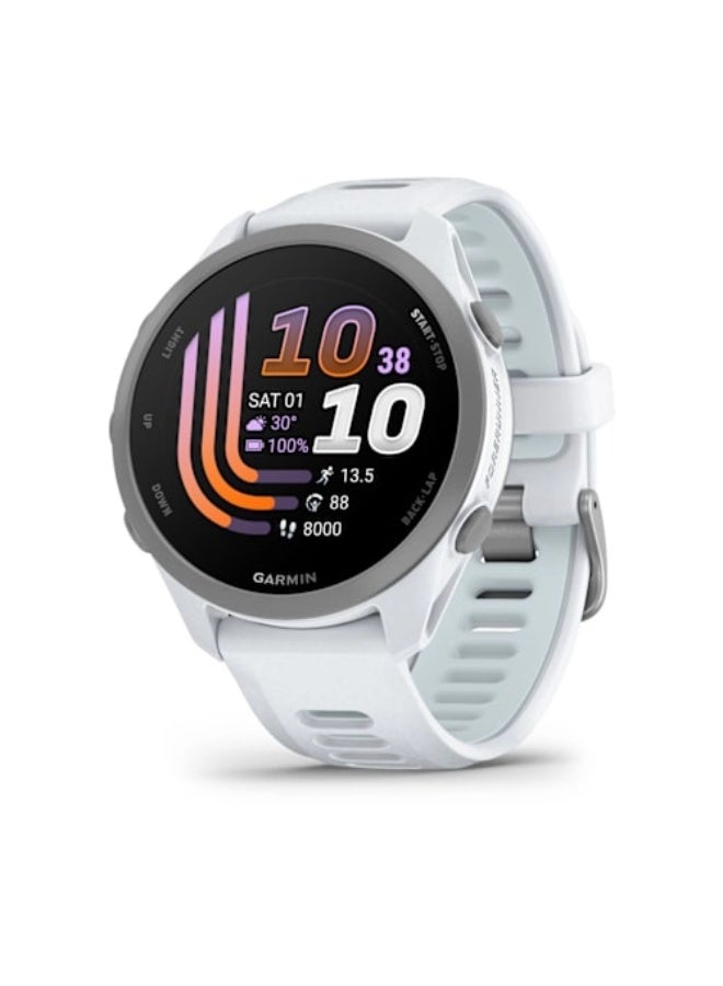 GARMIN Forerunner 170 MUSIC - 43mm - Whitestone/Cloud Blue - Up to 10 Days of Battery Life - 1.2” AMOLED Display , Chemically-strengthened glass, Heart Rate Monitor, All day stress monitor, Gps tracking, Music on your Wrist, iOS and Android compatible Whitestone/Cloud Blue - Image 1