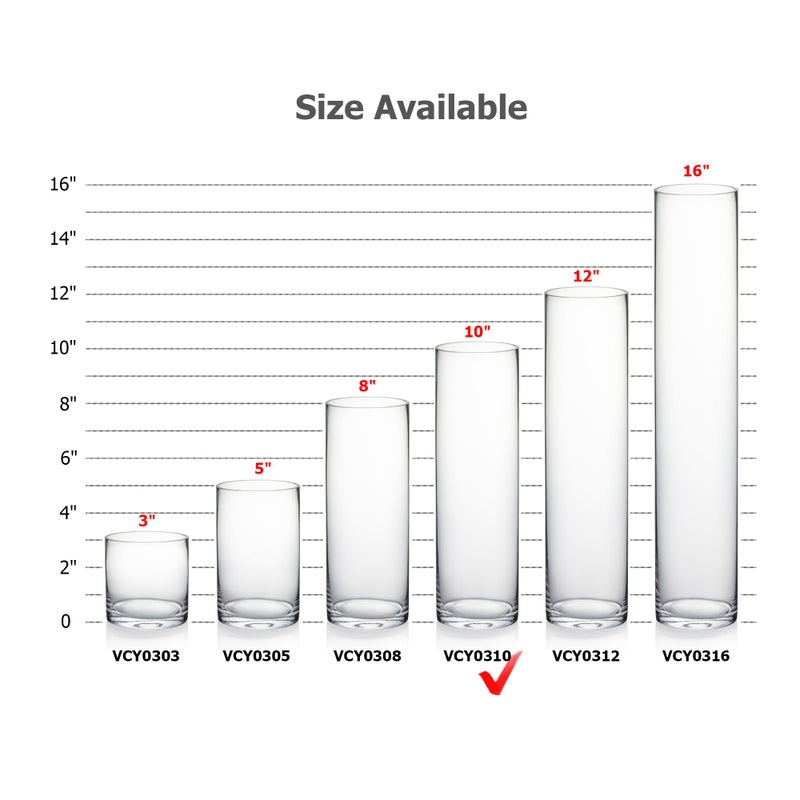 WGVI Quality Thick Weighted Clear Cylinder Glass Vases, 3" W x 10" H, Flower Bud Vase Skinny Narrow Floral Bouquet Container for Wedding Centerpieces Tabletop Pen Brush Holder, 1 Piece - Image 3