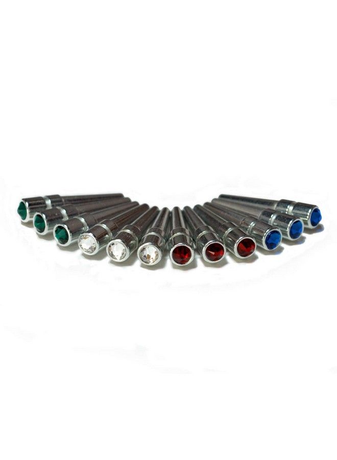 WE Games Chrome Cribbage Pegs With Swarovski Austrian Crystals Set Of 12 Red Clear Green And Blue Crystals - Image 1