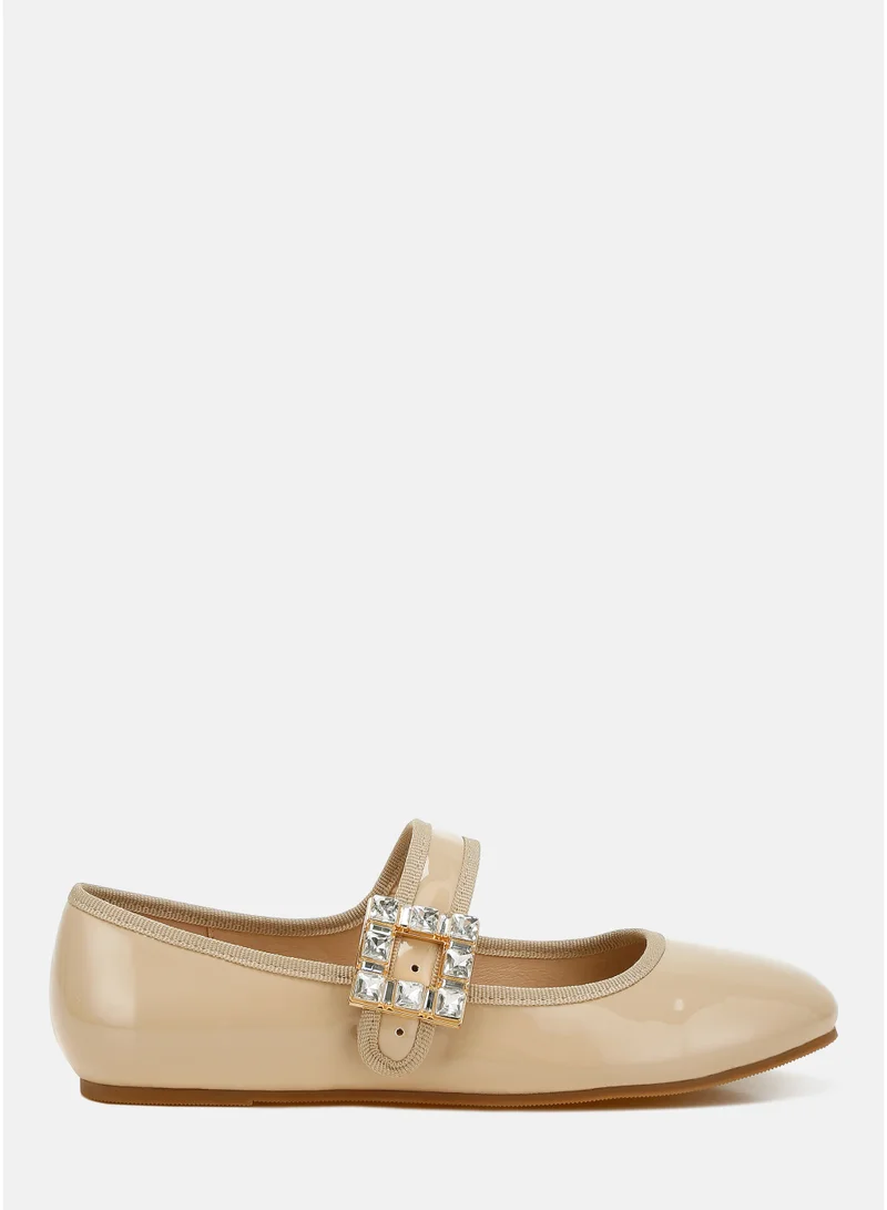 Brooch Mary Jane Sandals in Beige