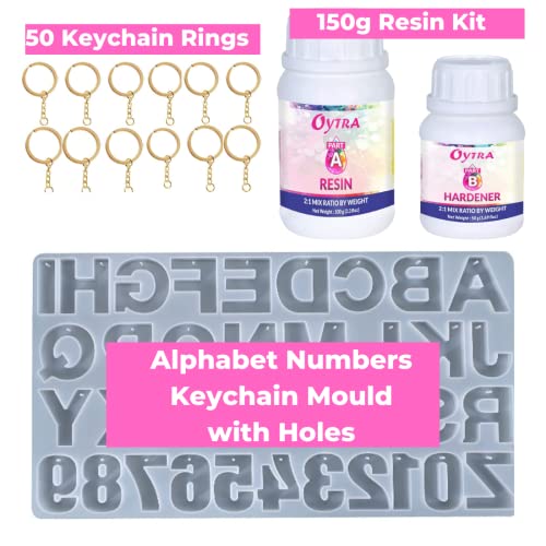 Oytra Resin Art Kit with Moulds and Tools Keychain Making Epoxy Liquid and Alphabet Number Silicone Mold for Keychains DIY Craft Materials for Beginners Casting Set for Artist Professionals - Image 3