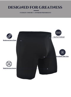 infino Men's 5-Pack Boxer Briefs - Mid-Rise, Anti-Chafing Stretch Cotton, Breathable Athletic Underwear in Pure Black - Available in M  - Image 2