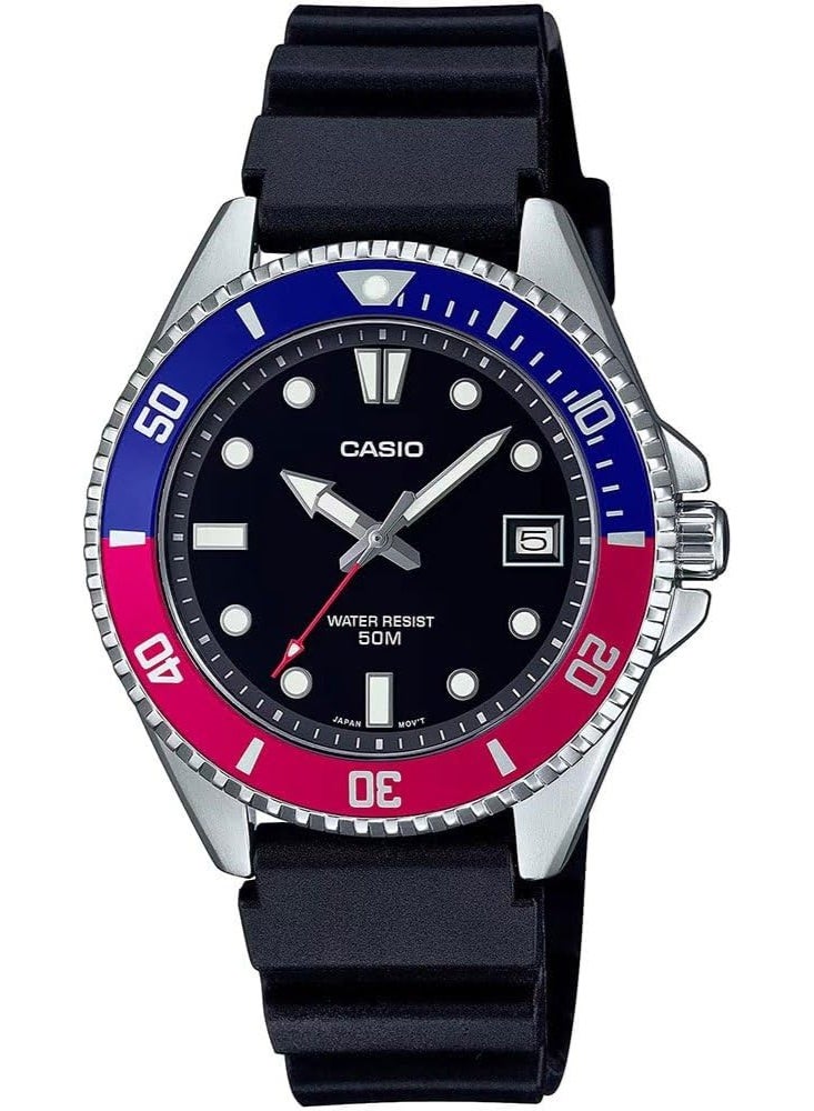 كاسيو ساعة كاسيو النسائية القياسية التناظرية بإطار أسود ومينا سوداء MDV-10D-1A2VDF - Image 1