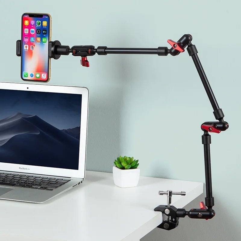 حامل أجهزة لوحية وهواتف بذراع سحري ثلاثي من المعدن 360 مع مشبك كبير لكاميرا iPad للبث المباشر على المكتب - Image 1