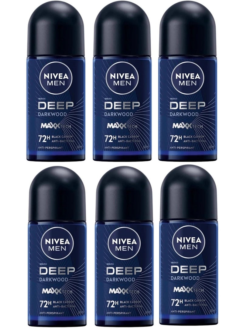 نيفيا مزيل عرق رول أون من ديب بلاك كاربون للرجال، برائحة الخشب الداكن، 50 مل (عبوة من 6 قطع) - Image 1
