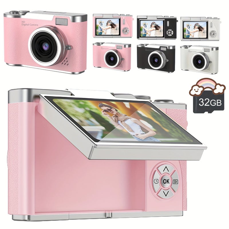 White 48MP Digital Camera 8X Zoom 32GB Card 2 4 IPS Screen Rechargeable Vlogging Camera for Teenagers - Image 1