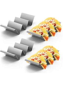 Taco Holder Stand, Set of 4 Stainless Steel Taco Rack Shell with Handles Taco Truck Tray Holds Up to 3 Tacos Dishwasher & Oven & Grill Save for Restaurant and Home Use - Silver