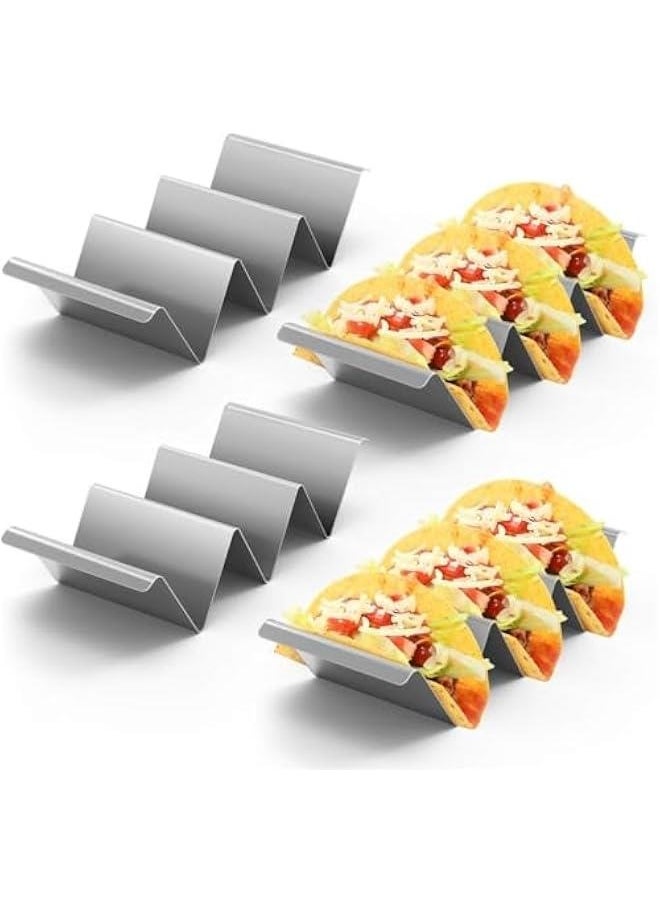 Generic - Taco Holder Stand, Set of 4 Stainless Steel Taco Rack Shell with Handles Taco Truck Tray Holds Up to 3 Tacos Dishwasher & Oven & Grill Save for Restaurant and Home Use - Silver - Image 1