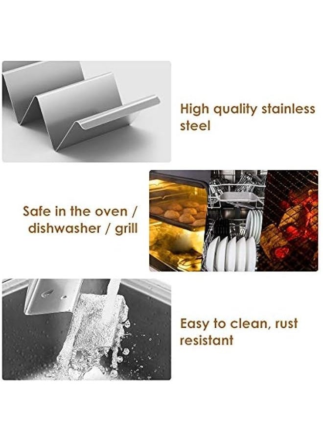 Generic - Taco Holder Stand, Set of 4 Stainless Steel Taco Rack Shell with Handles Taco Truck Tray Holds Up to 3 Tacos Dishwasher & Oven & Grill Save for Restaurant and Home Use - Silver - Image 1