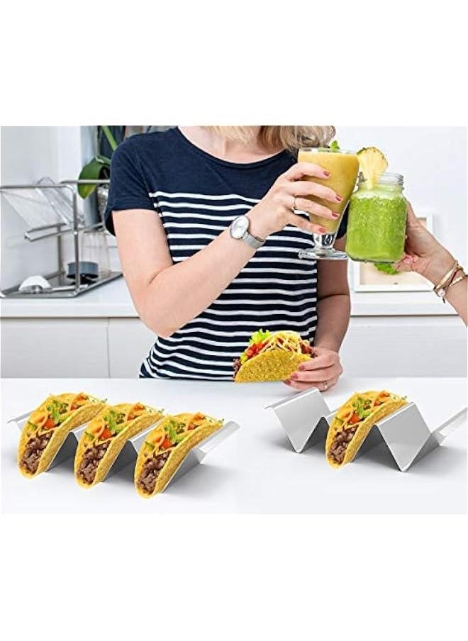 Generic - Taco Holder Stand, Set of 4 Stainless Steel Taco Rack Shell with Handles Taco Truck Tray Holds Up to 3 Tacos Dishwasher & Oven & Grill Save for Restaurant and Home Use - Silver - Image 1