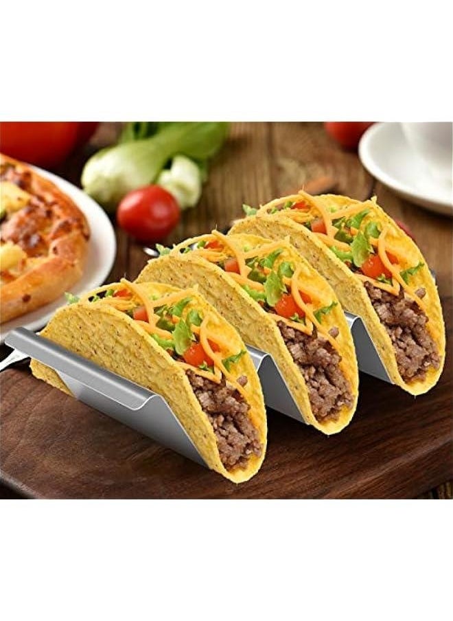 Generic - Taco Holder Stand, Set of 4 Stainless Steel Taco Rack Shell with Handles Taco Truck Tray Holds Up to 3 Tacos Dishwasher & Oven & Grill Save for Restaurant and Home Use - Silver - Image 1