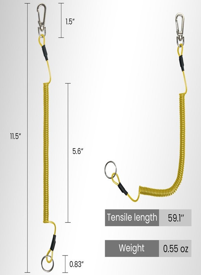 Pristis 6 pcs Fishing Coiled Lanyards, Heavy-Duty Retractable Keychain Pole Tether, Stretchy Safety Leash with Steel Wire & Carabiner, Board Rod Strap Accessory for Tools Gear Kayak, Black & Yellow - Image 4