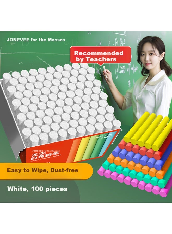 Colored Chalk For Blackboard Bulletin Board, Dustless Chalk For Teaching, Round White, 100 Pieces/box Zwck-5111