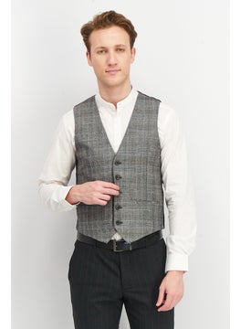 SELECTED Men Regular Fit Plaid Michael Vest, Grey  - Image 1