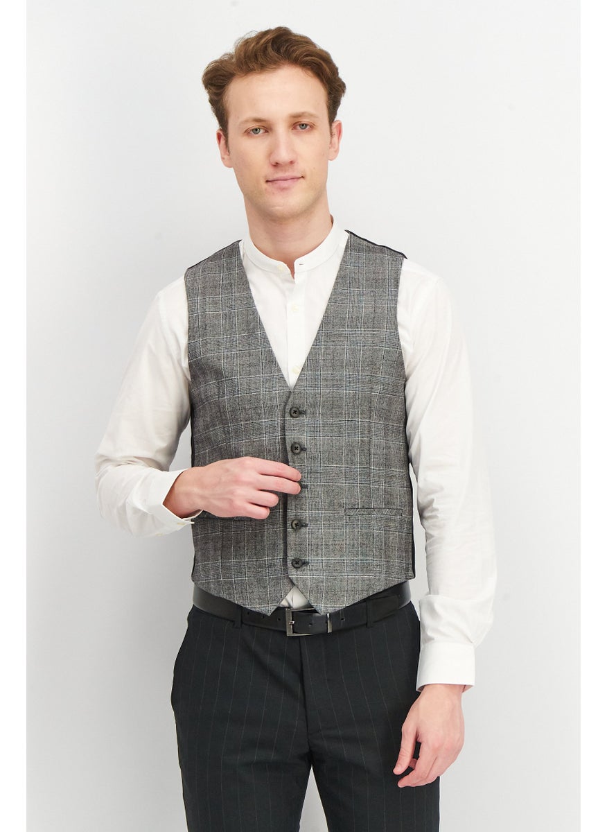 SELECTED Men Regular Fit Plaid Michael Vest, Grey  - Image 1