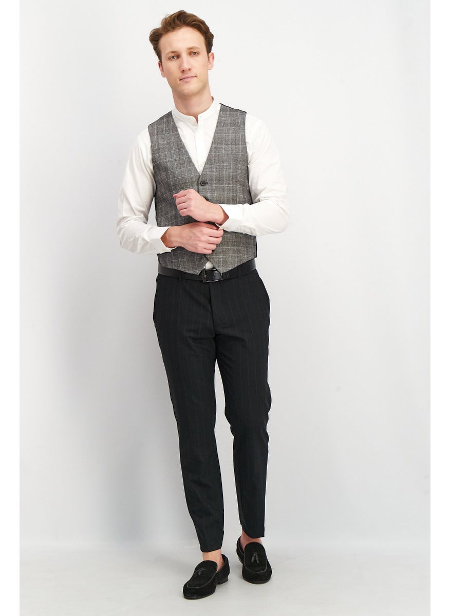 SELECTED Men Regular Fit Plaid Michael Vest, Grey  - Image 4