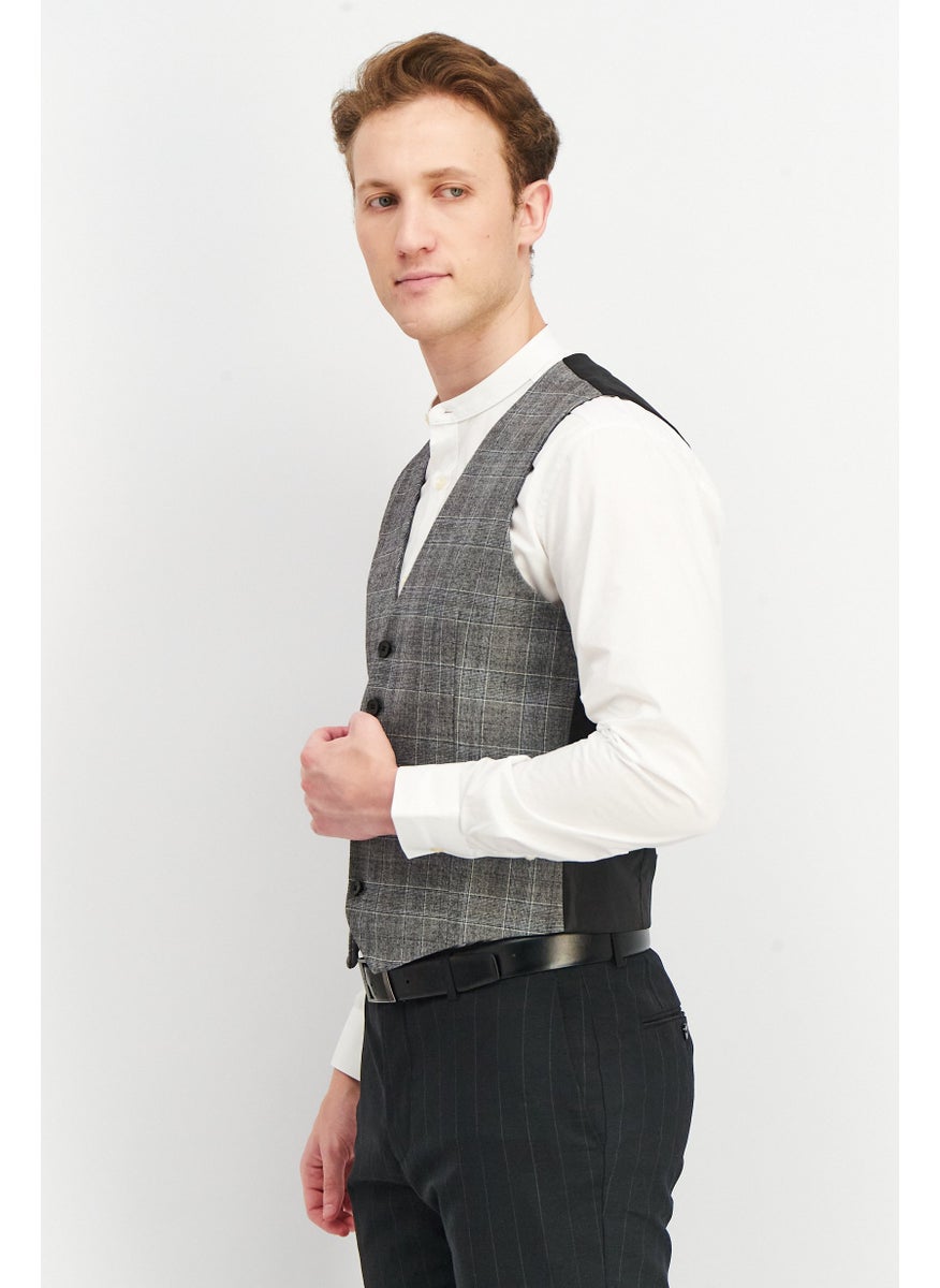 SELECTED Men Regular Fit Plaid Michael Vest, Grey  - Image 3