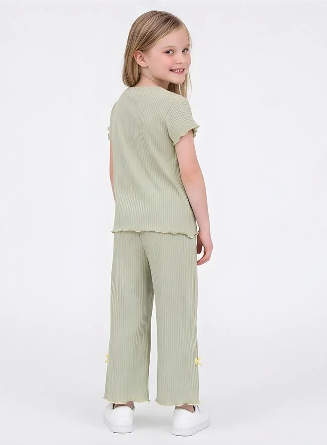 Take Two  Girls Green Ribbed Daisy Top and Pants Set By Juniorloom for Women | Best Price UAE