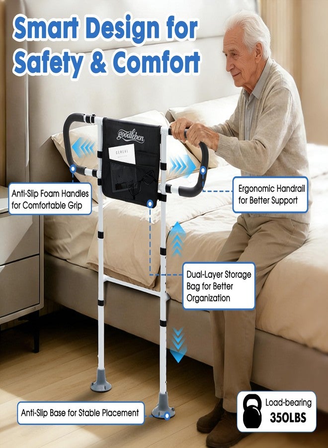 goodleben Bed Rails for Elderly Adults Safety, Bed Assist Rails for Seniors with Non-Slip Ergonomic Handle, Floor Support & Storage Pocket, Adjustable Bed Rail Fits Twin, Full, Queen & King Beds - Image 3