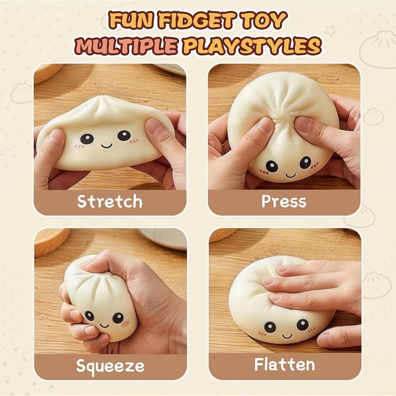yemyig Dumpling Squishy 4 Pack, Glitter Dumpling Squishy Fidget Sensory Toys, Colorful Dumplings Squishies Stress Balls for Anxiety Relief, Bao Bun Squeeze for Kids Adults Presents - Image 3
